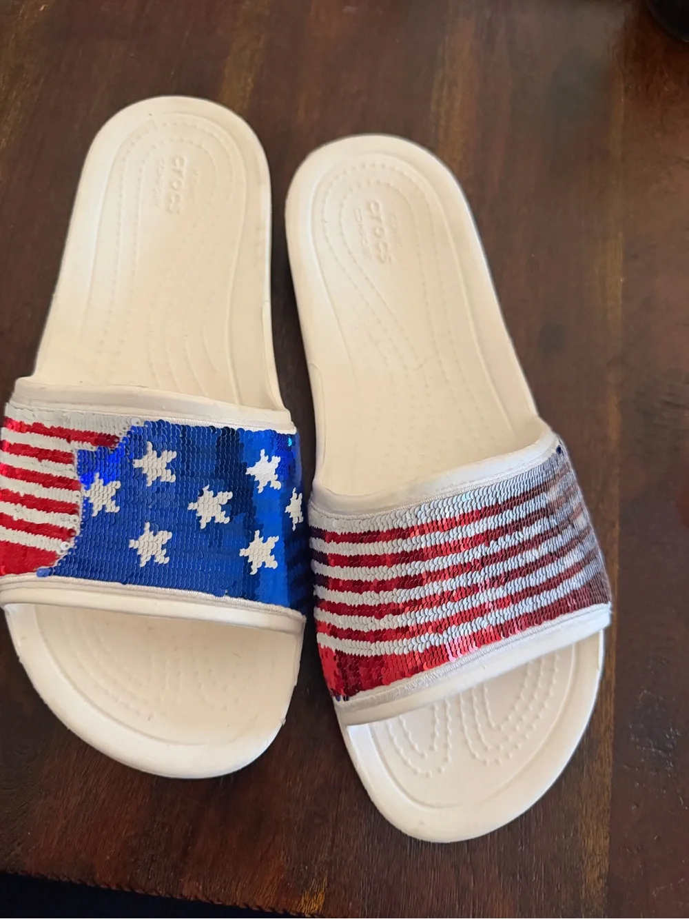 Crocs Sloane American Reverse Sequin Slides Womens 10